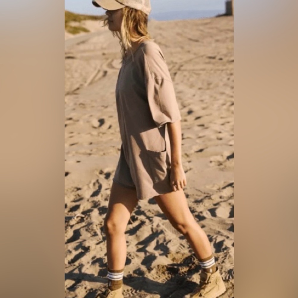 FP Movement Hot Shot Tee Romper Mocha Latte Medium NWT Oversized Cotton